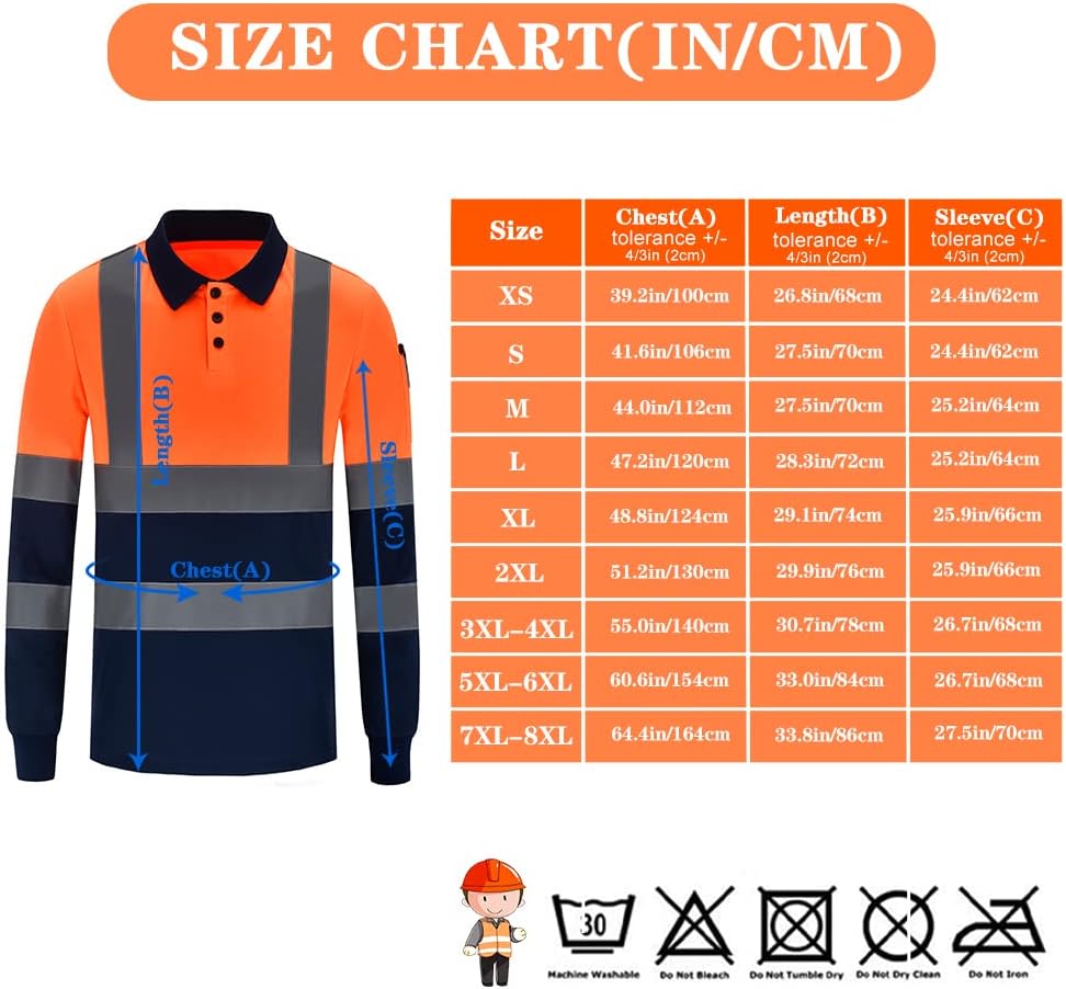 Warnschutz Polo T-Shirt Warnschutzshirt Langarm Warnshirt sicherheits polohemd Langarm Langarm, XS E