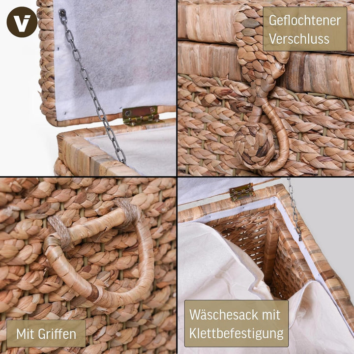 VIVANNO Wäschetruhe 'Lea' aus Wasserhyazinthe, Natürlich & Stilvoll, Gross, 84x45x45 cm, Vielseitig