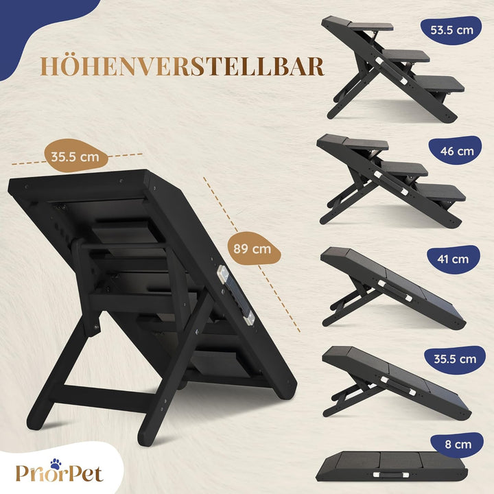Hundetreppe für Bett & Sofa 2-in-1 Rampe - höhenverstellbare Hunderampe für Couch 18-50 cm - leicht