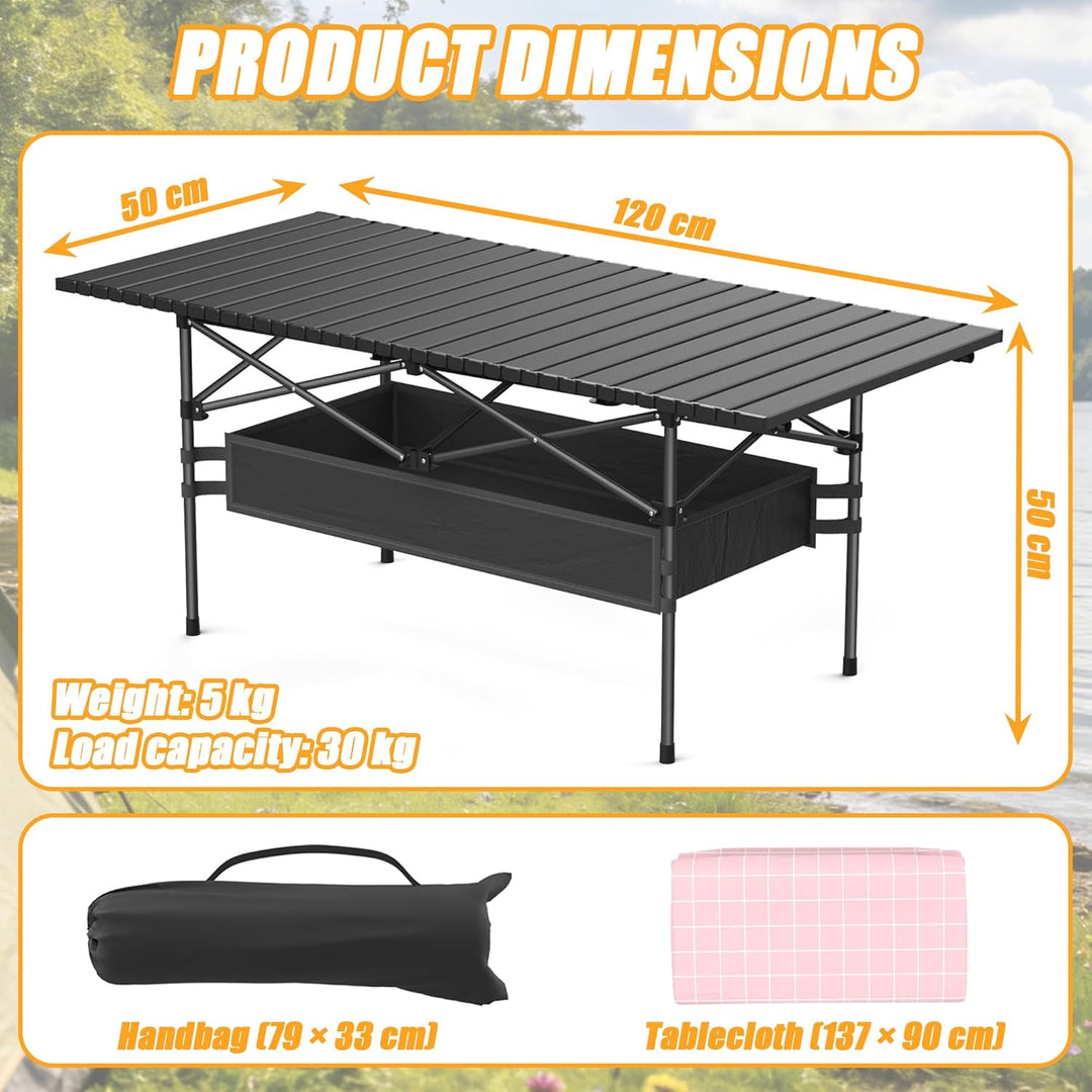 Verdego Klapptisch Camping 120 x 50 x 50 cm, Campingtisch Klappbar mit Tragetasche, Netztasche, Rosa