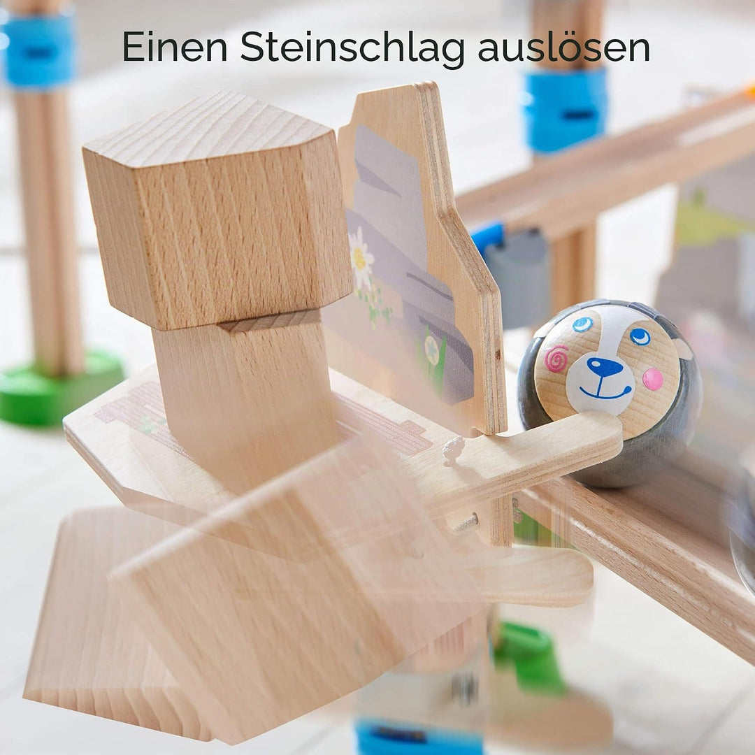 HABA 306017 - Kullerbü – Meister-Spielbahn Bergabenteuer, Erste Kugelbahn Grundpackung ab 2 Jahren,