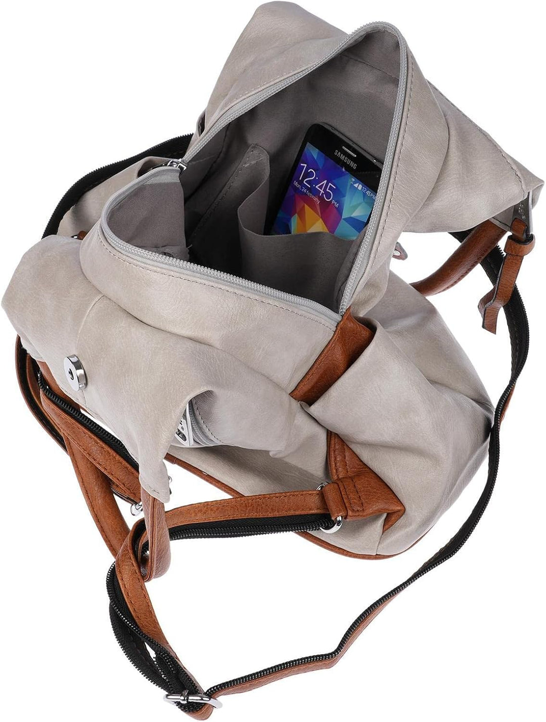 Christian Wippermann grosser Damen City Rucksack Tasche Body Bag Leder Optik Schultertasche Grau, Gr