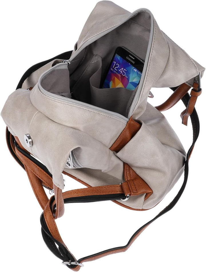 Christian Wippermann grosser Damen City Rucksack Tasche Body Bag Leder Optik Schultertasche Grau, Gr