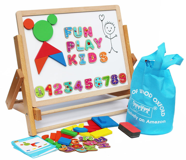 Holz Staffelei Kreidetafel Magnettafel für Kinder- mit Magneten Formen Buchstaben Zahlen Stift und P