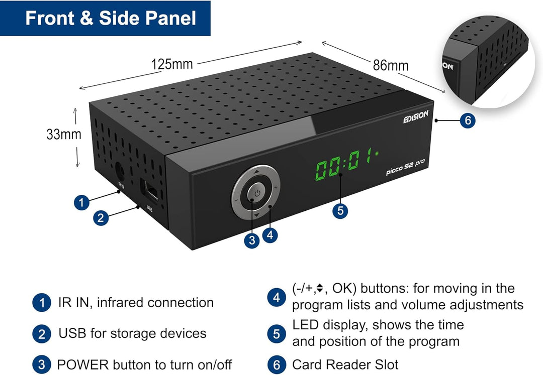 EDISION Picco S2 pro Full HD Satelliten Receiver DVB-S2 H.265 HEVC, WLAN on Board, Multistream, HDMI