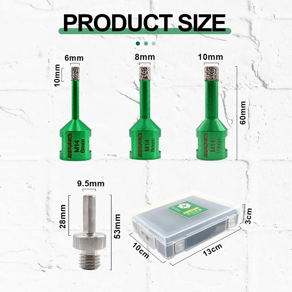 KURSTOL Diamant-Bohrkrone Kit - Diamantbohrer Dreikant Schaft 6/8/10mm+Adapter von Sechskantschaft a