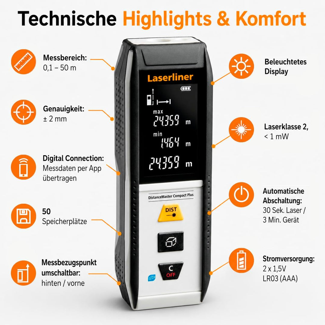 Laserliner Laser Entfernungsmesser, DistanceMaster DistanceMaster Compact Plus 50, DistanceMaster Co