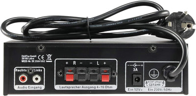 HiFi-Verstärker CTA-100 Cinch Aux In 100 Watt I Stereo 2-Kanal I Mini Endstufe I PC Büro Gaming Schw