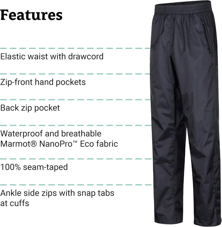 Marmot Herren Precip Eco Pant, wasserdichte Regenhose, Winddichte Wanderhose, atmungsaktive Regenkle