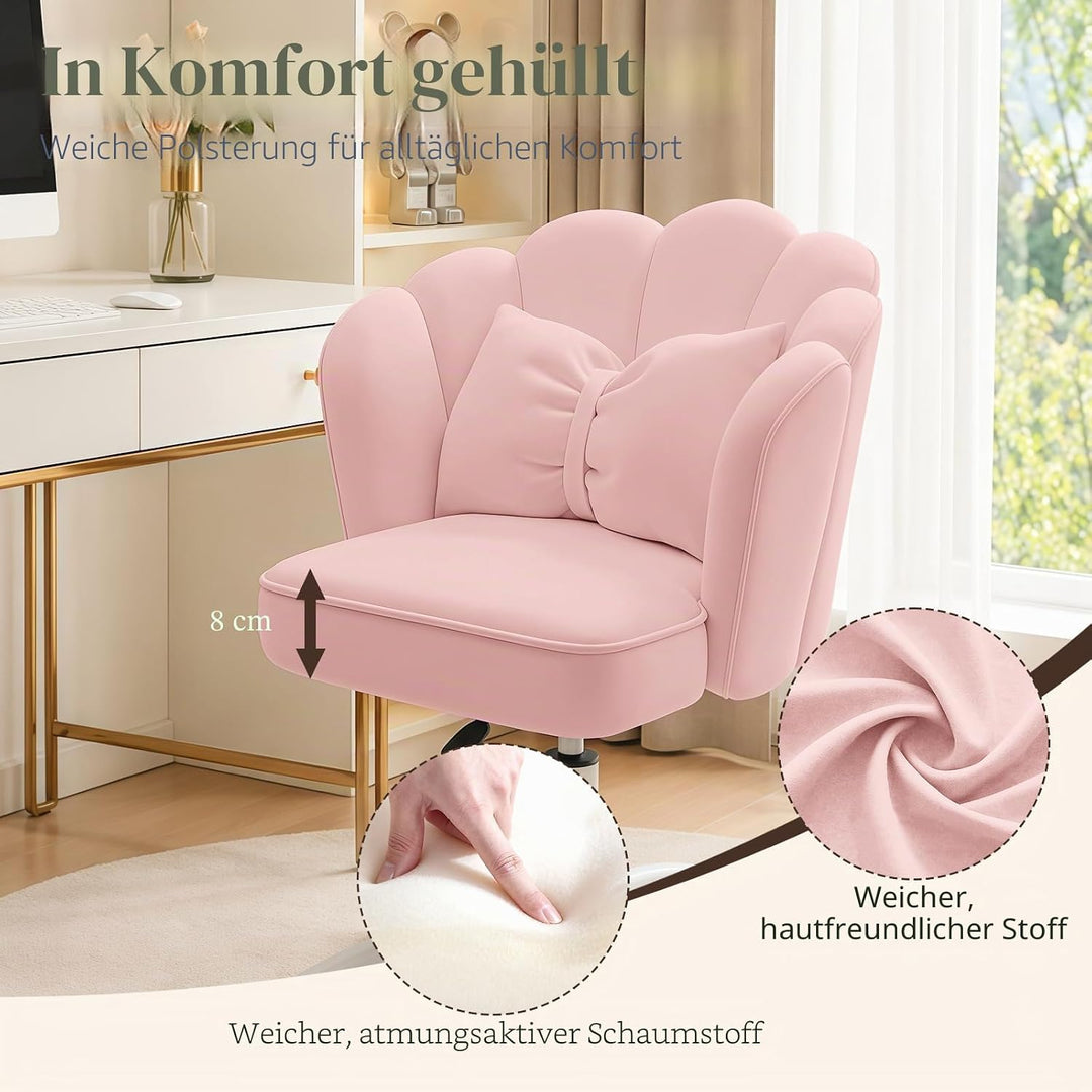 Vanity Sessel Velvet Petal Schreibtischstuhl - Moderner Polstersessel mit Rückenlehne und Steppung,