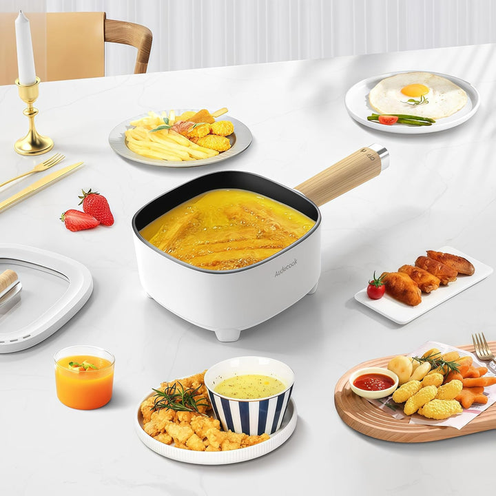 Audecook Elektrischer Hot Pot mit Dampfgarer, 2L/20cm Antihaft Elektropfanne mit Keramikglasur, Trag