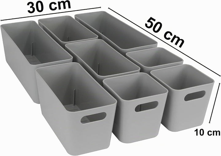8 Teile Organizer Set - 10 cm hoch - grau - Boxen in 3 Grössen - Schubladeneinsatz - passend für Sch