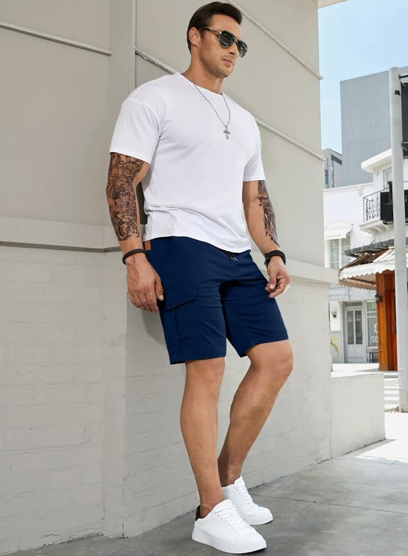 Elegancity Kurze Hosen Herren Cargo Shorts Sommer Freizeithose Kurze Elastische Taille Chino Shorts