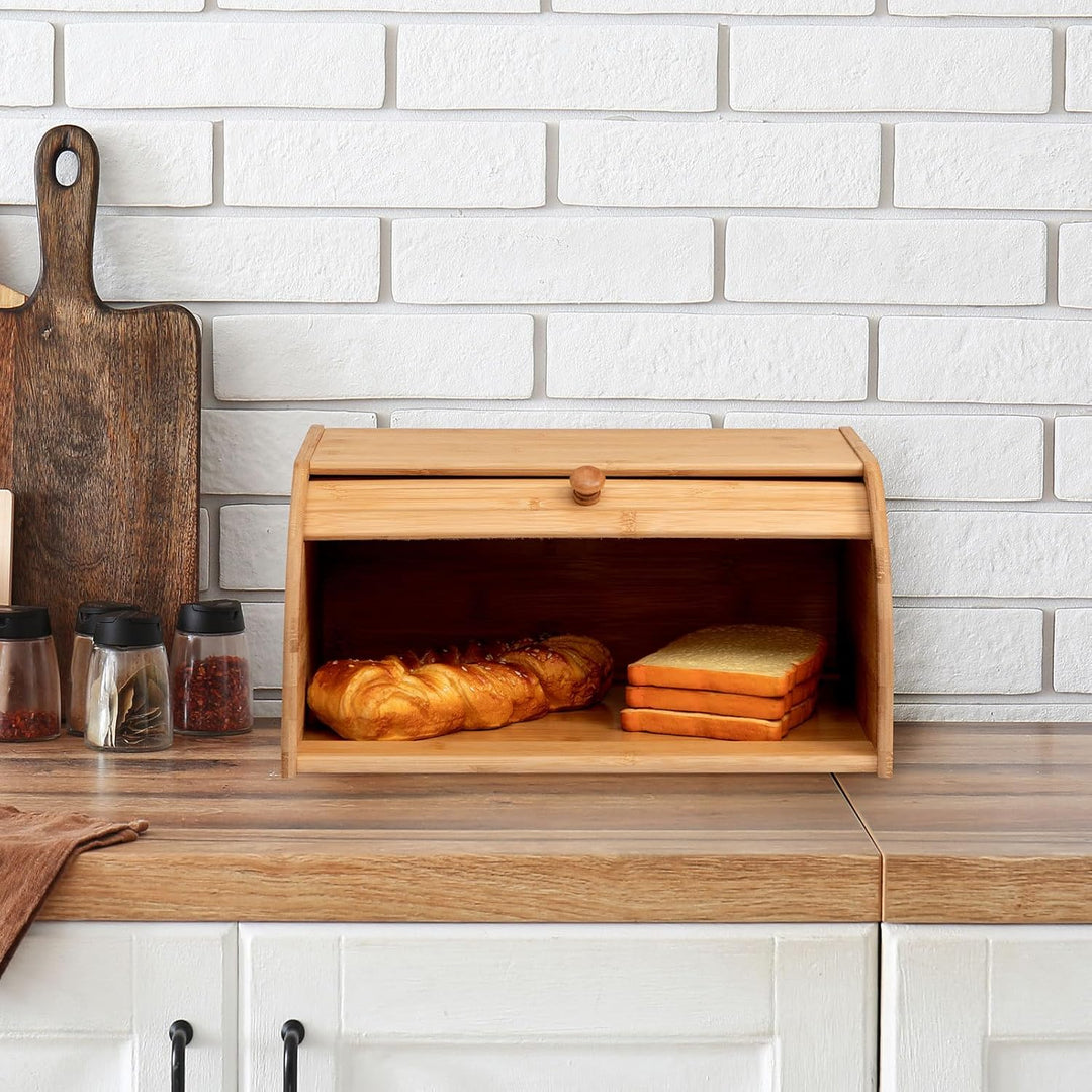 HollyHOME Brotkasten Bambus Gross Natürliche Bambus-Brotkästen für die Küche, Rolltop-Brotaufbewahru