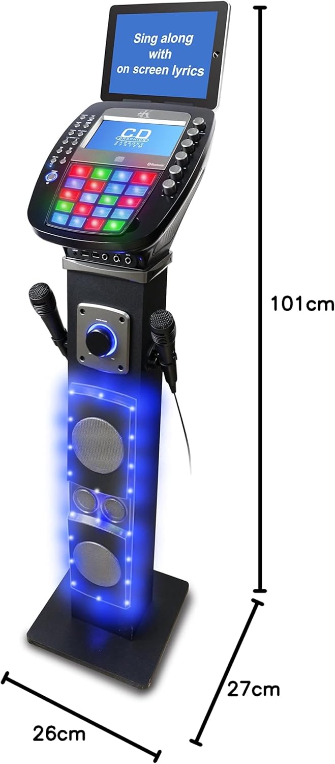 KARAOKE Easy Bluetooth System mit Lautsprechersockel - Professionelles CDG-System mit 6 Lautsprecher