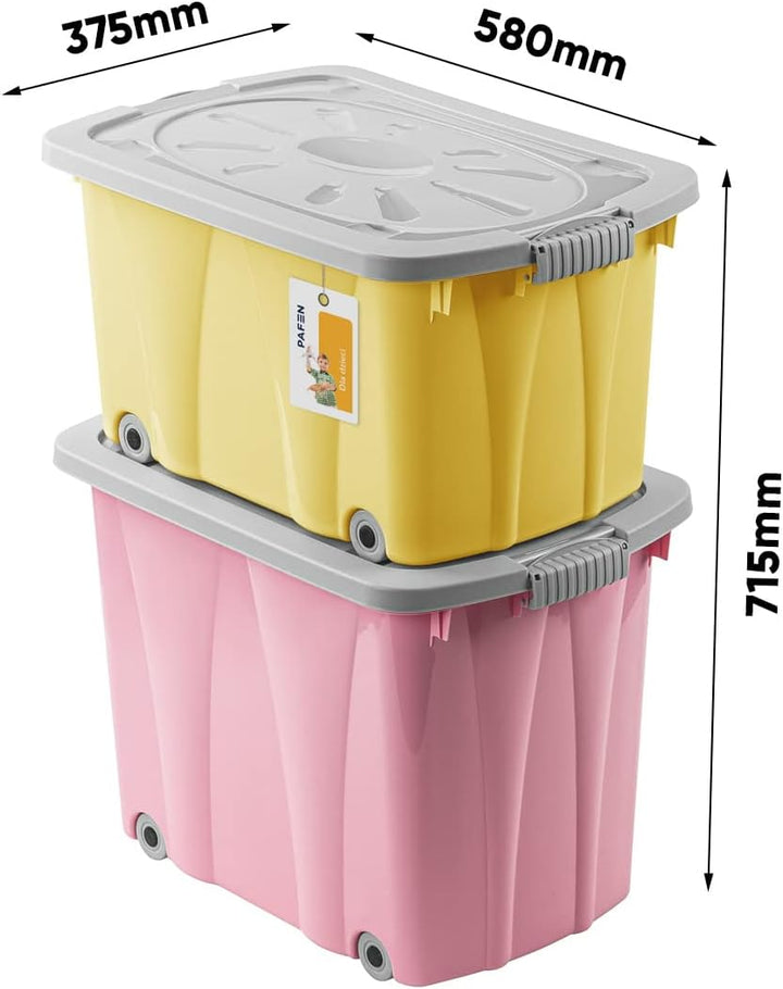 PAFEN Piraten Spielzeugkisten SET – 2x Schatzkiste 49l + 62l mit Rollen - Spielzeugbehälter Aufbewah