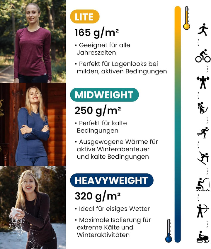 Merino.tech Merino Shirt Damen Langarm - Premium 100% Merino Unterwäsche Damen Langarmshirt, Sportun
