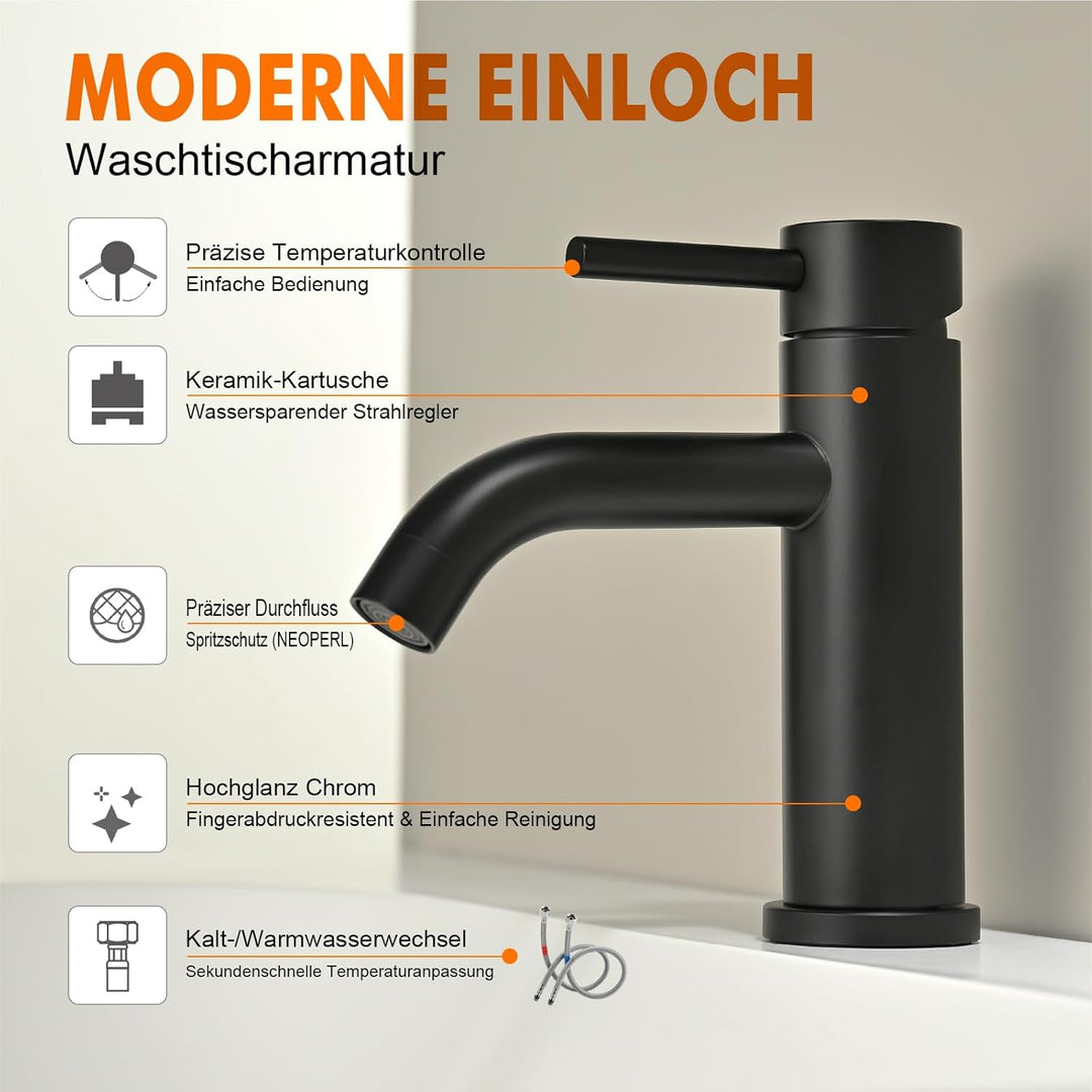Ibergrif Wasserhahn Bad Mischbatterie, Waschtischarmatur Infache Montage, Armatur für Waschbecken, B