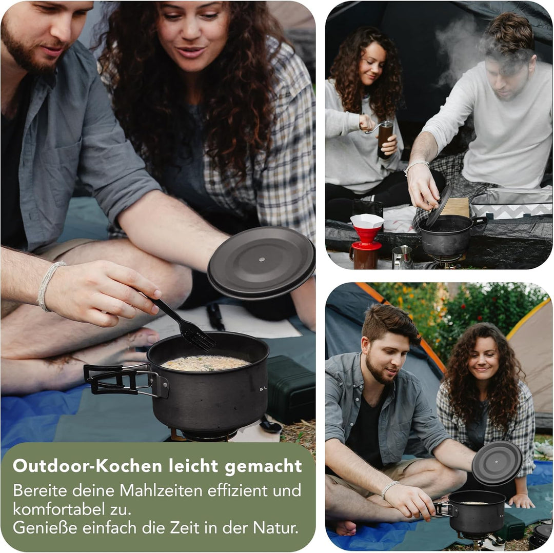 Black Snake® Camping Geschirr 'Himalaya' Kochgeschirr Kombination mit Edelstahl Becher Set, Tellern