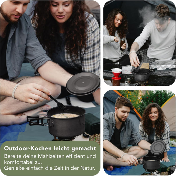 Black Snake® Camping Geschirr 'Black Forest' Kochgeschirr Kombination mit Edelstahl Becher Set und B