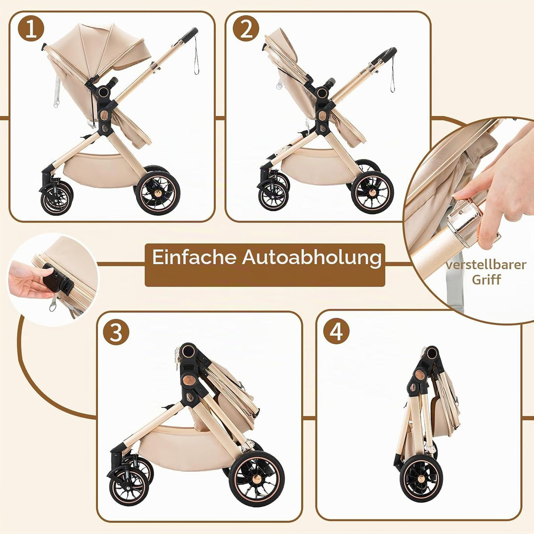 BEBBY 3-in-1 Kinderwagen KombiKinderwagen-Set 2-in-1 Buggy faltbar Luxus Hochlandschaft Neugeborenes