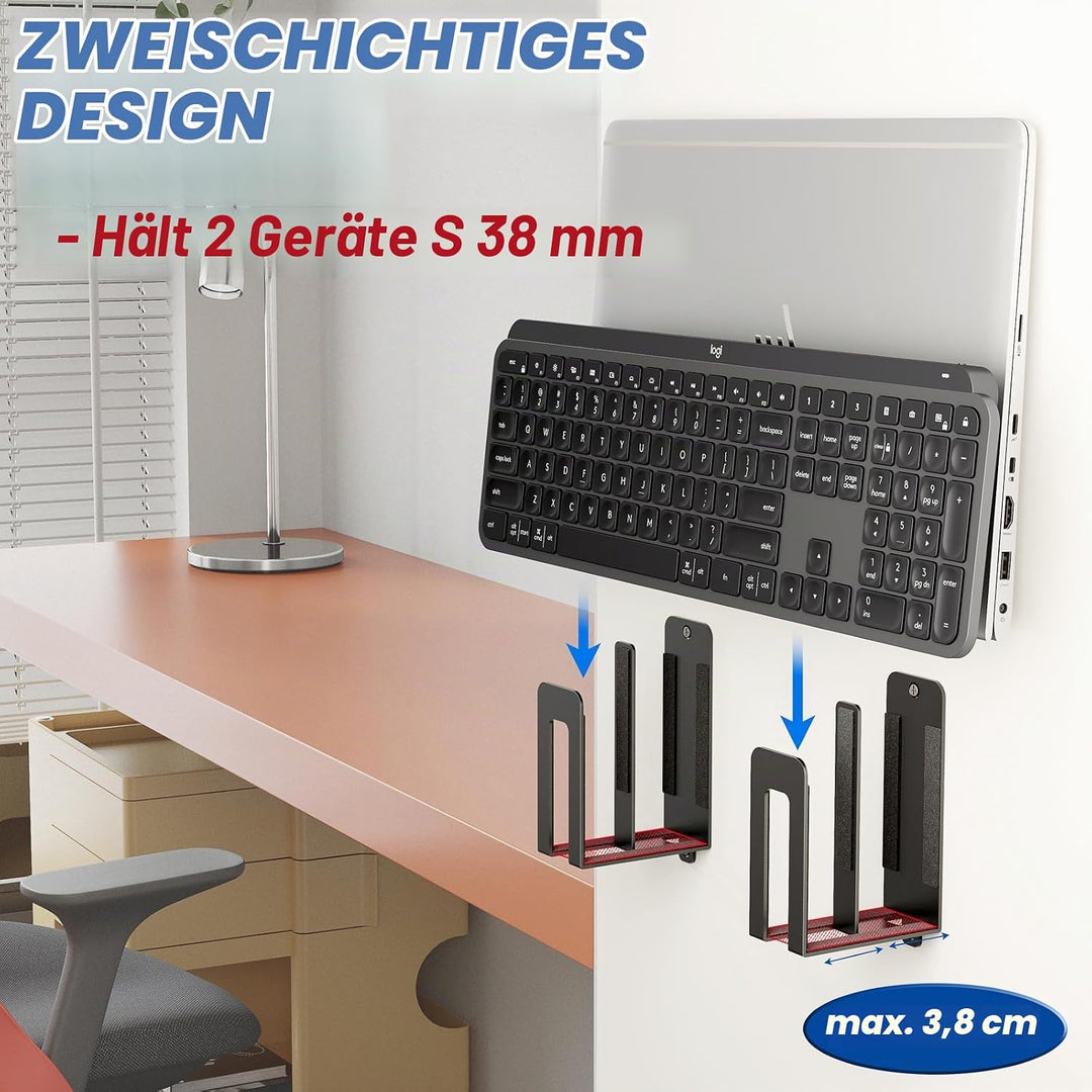 sciuU Laptop Wandhalterung - Dual Layer Universalhalter für 2 Geräte ≤38mm - Metall Wandregal für La