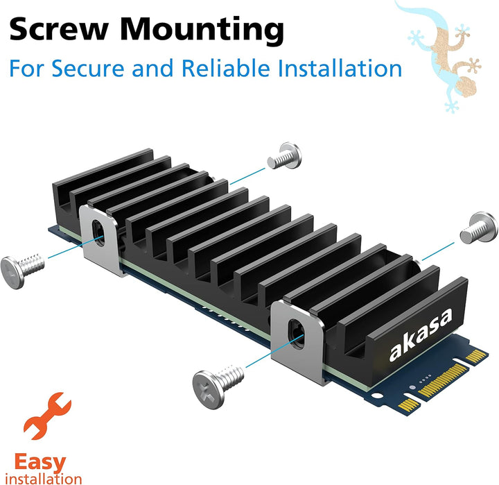 Akasa Gecko Pro, M.2 Heatsink 2280, Passive Cooling for M.2 NVMe PCIe & SATA Drives, Includes Silico