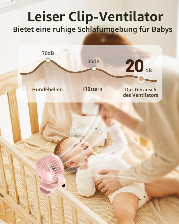 TUNISE USB Ventilator mit Clip, Mini Ventilator 3 Stufen 4,5 m/s, 2000mAh Akku 9,5Std Laufzeit, Tisc