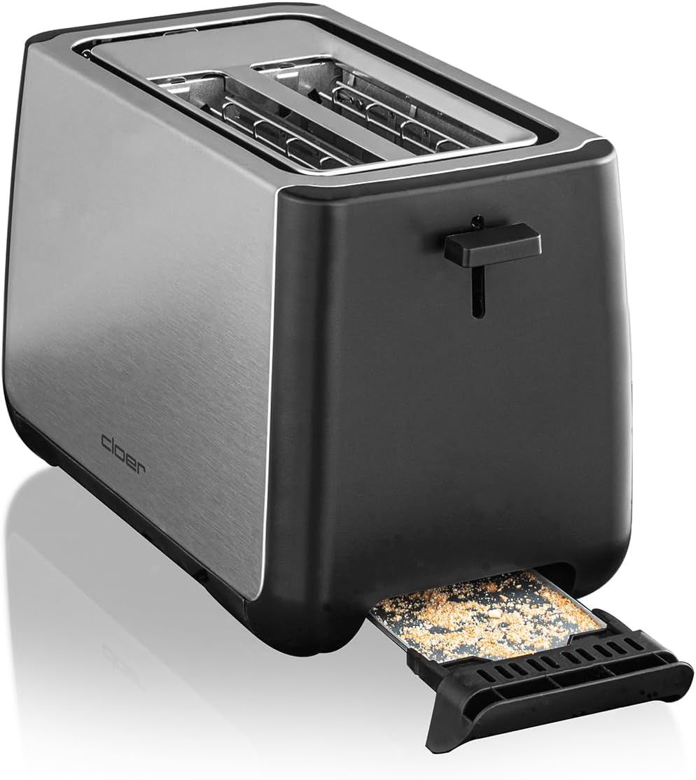 Cloer 3569 King-Size-Toaster für 2 XXL Scheiben, Check-Funktion, Edelstahlgehäuse, 1000 Watt, schwar