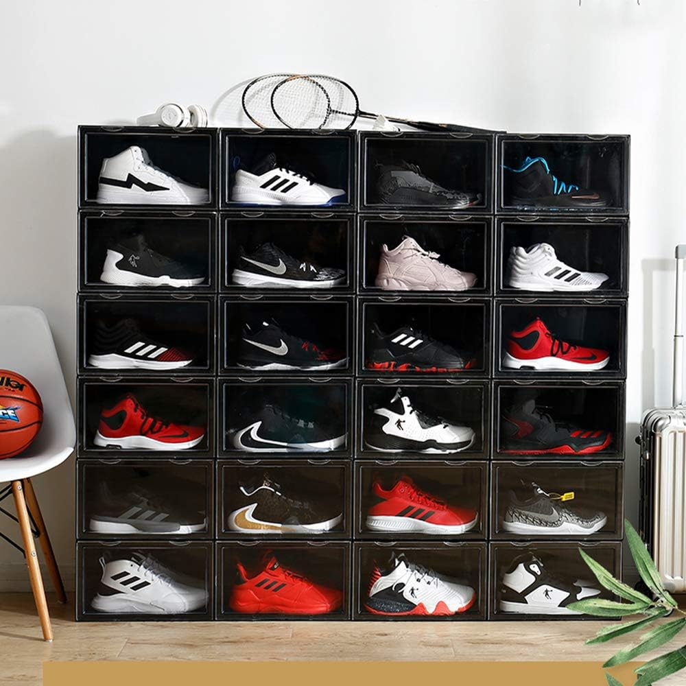 PUCHIKA Schuhboxen, Schuhbox, 6er-Set, Schuhboxen stapelbar schwarz, Schuhbox mit durchsichtiger Tür