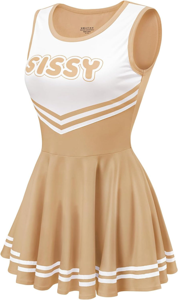 LittleForBig Damen Seidiger Ärmellose Overall Cheer Sissy Bodycon Mini Kleid Rock, 3XL Braun