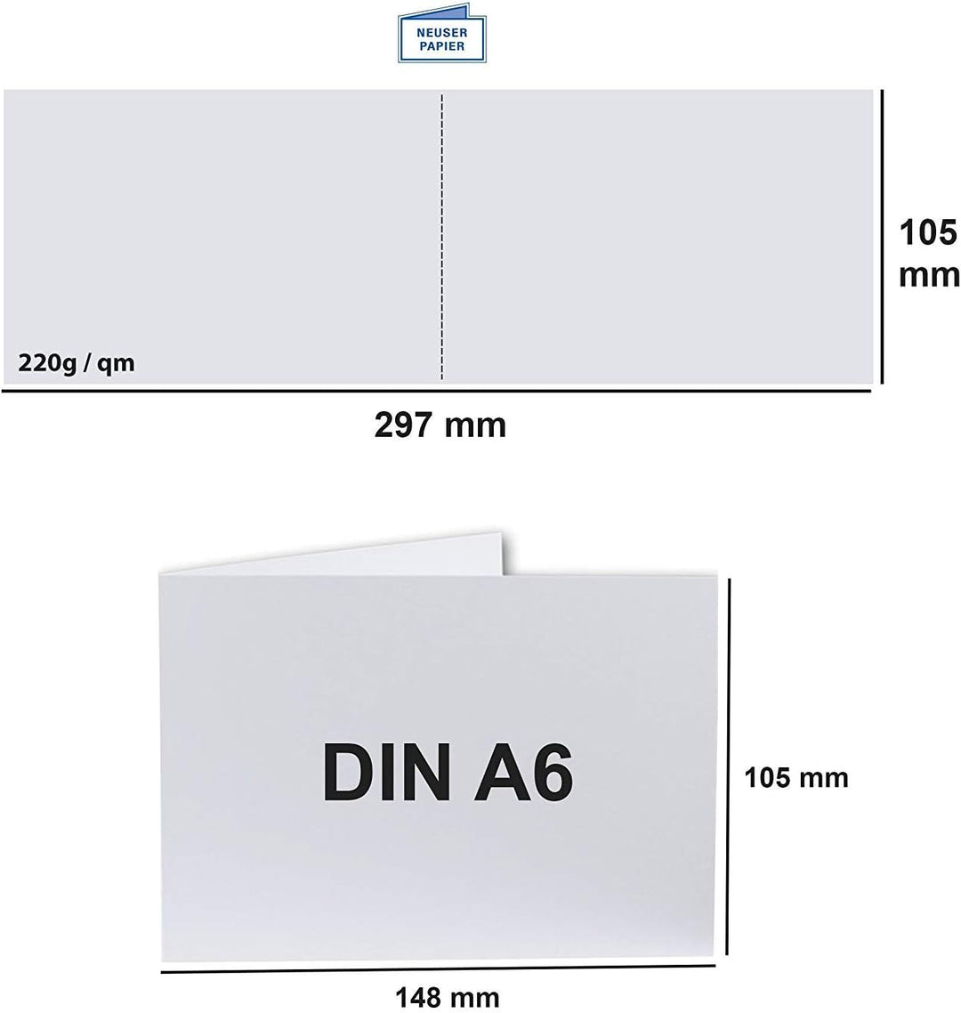 100x Falt-Karten DIN A6 Langdoppel-Karten - Hochweiss -10,5 x 14,8 cm - blanko quer-doppelte Faltkar