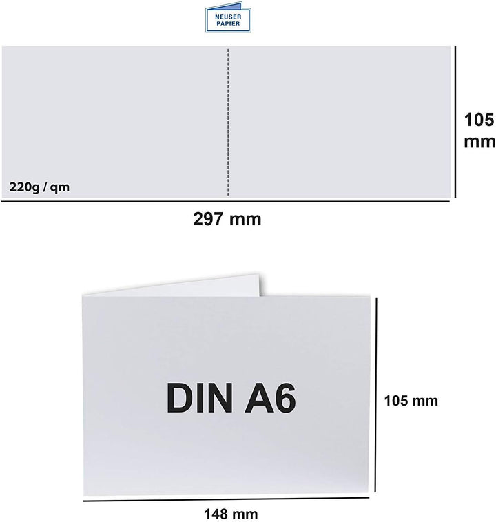 100x Falt-Karten DIN A6 Langdoppel-Karten - Hochweiss -10,5 x 14,8 cm - blanko quer-doppelte Faltkar