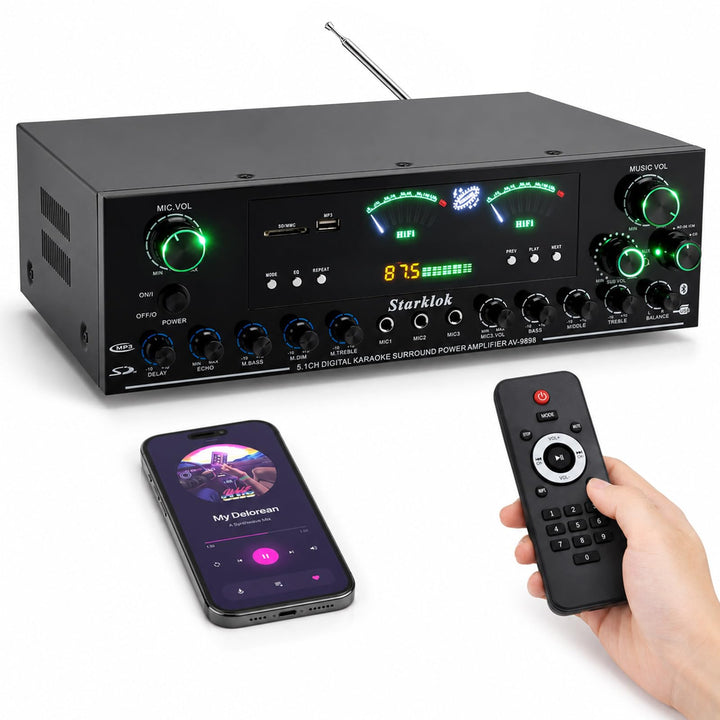 Bluetooth Verstärker 3000W Spitzenleistung – Hifi Verstärker 5.1 Kanal Heimkino, Stereo Verstärker m