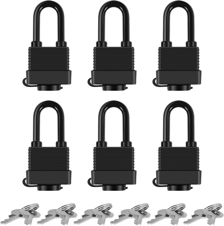 6 Stück Vorhängeschloss Messing Ultra wasserdicht mit PVC-Mantel 42 mm Robust Bügel 12 Schlüssel 4-P