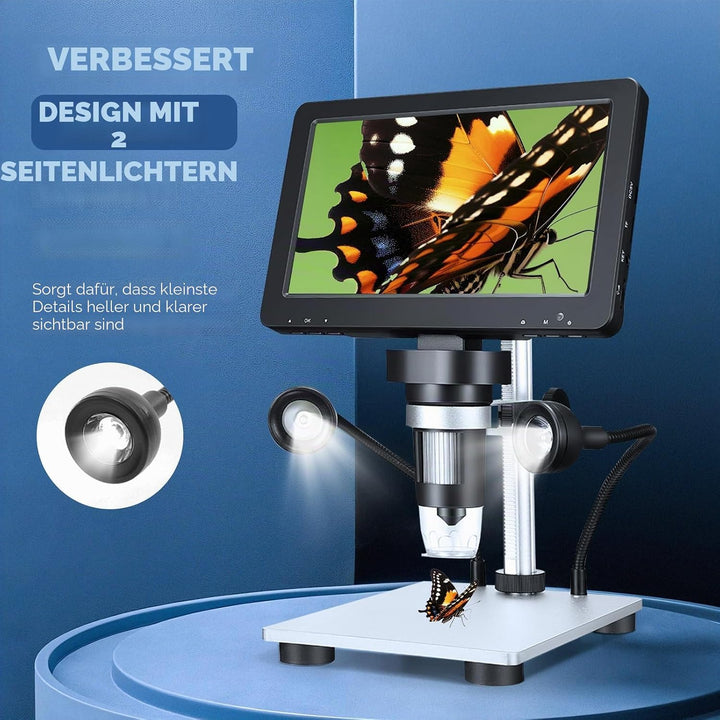 Professionelles Mikroskop 7 Zoll 1200 x 12 MP Digitales Mikroskop mit drehbarem HD-Display/8 LED-Leu