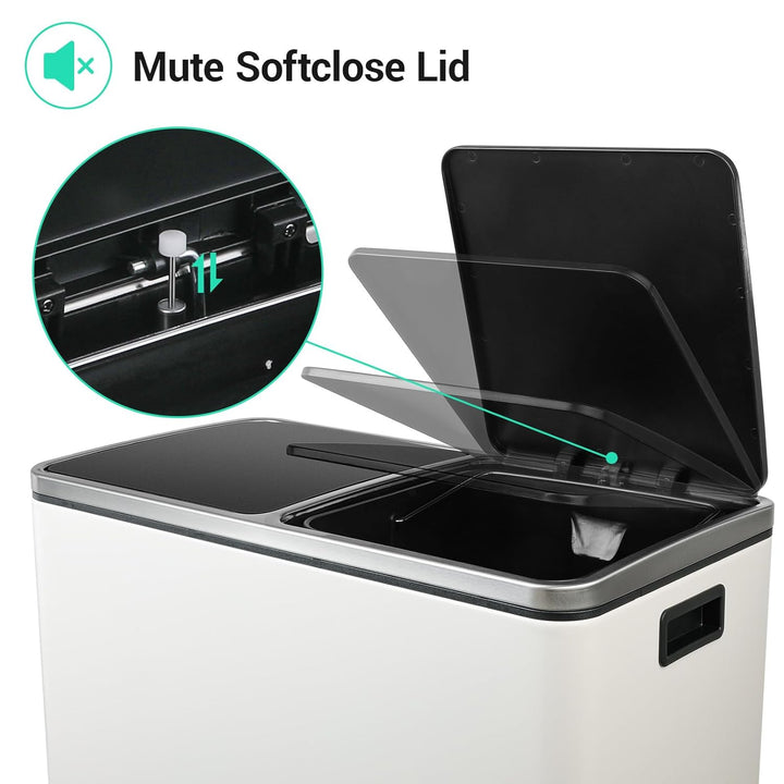 LIFERUN Mülleimer 2 Fächer, Abfalleimer Küche 60L (2x 30 Liter), aus Metall, mit Softclose Deckel, 2