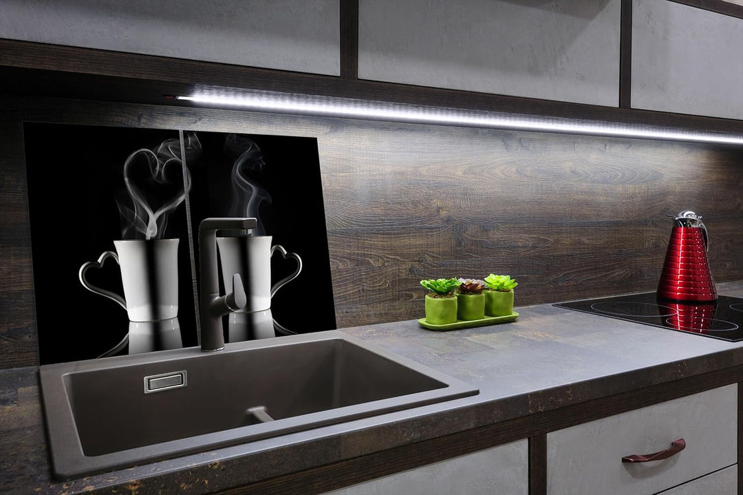 SmartDecoration Herdabdeckplatte Ceranfeldabdeckung aus Glas 2 x 40x52 cm Zweiteilig Motiv "Kaffee"