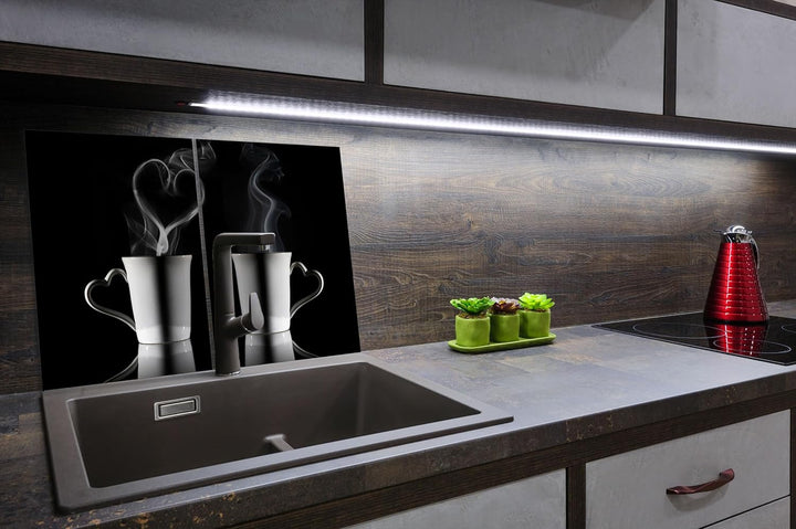 SmartDecoration Herdabdeckplatte Ceranfeldabdeckung aus Glas 2 x 40x52 cm Zweiteilig Motiv "Kaffee"