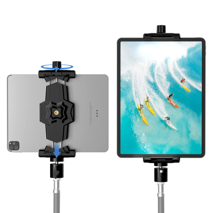 KDD iPad Halterung Adapter für Stativ, Tablet Halterung mit Kugelkopf, Tablet Halterung Stativ 360°D