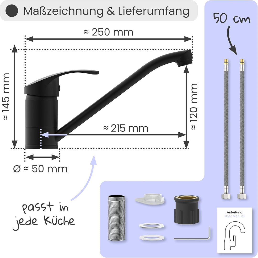 instmaier K1 Küchenaramtur | Schwarz matt | Wasserhahn Küche | Mischbatterie für die Küche | Armatur