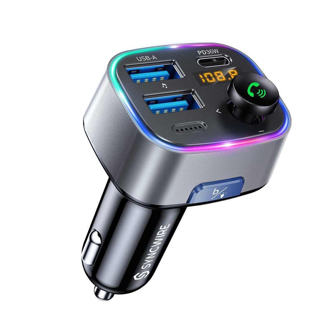 SYNCWIRE Bluetooth 5.3 FM-Transmitter-Autoladegerät 48W (PD 36W &12W) Dualer USB-Anschluss Ladegerät