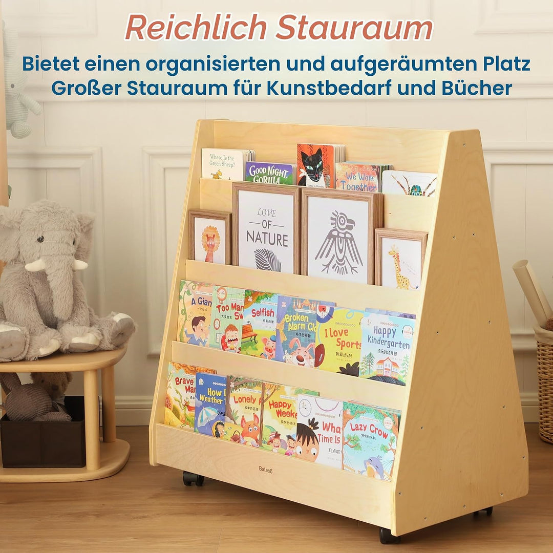 Bateso Kinderbücherregal für Kleinkinder und Babys, doppelseitiges Montessori-Bücherregal aus Holz f