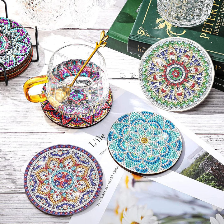 8 Pack Diamond Painting Untersetzer mit Halter, Wiederverwendbare Glasuntersetzer, DIY Mandala Tasse