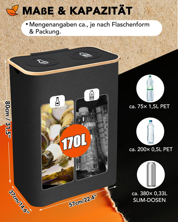 SOUTHGATE Pfandflaschen Sammelbehälter 2 Fächer, 170L Pfandbehälter, Leergut & Altglas Aufbewahrung