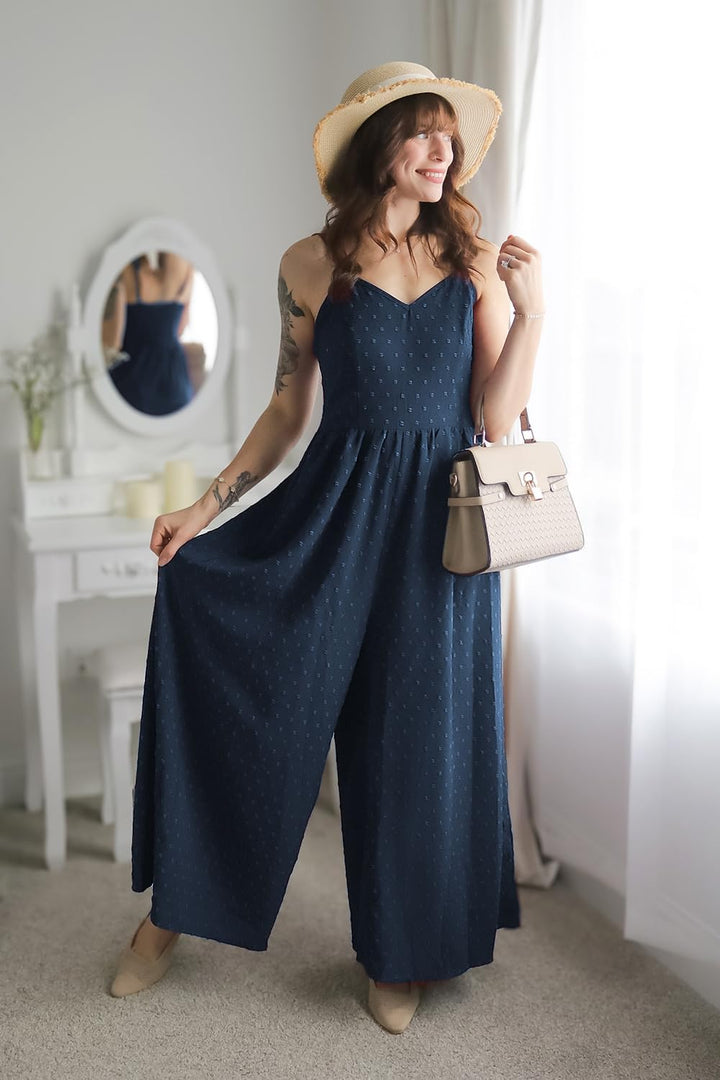 LAISHEN Jumpsuit Damen Sommer Overall Elegant Festlich Hochzeit Lang Hosenanzug Weites Bein Hose Pla