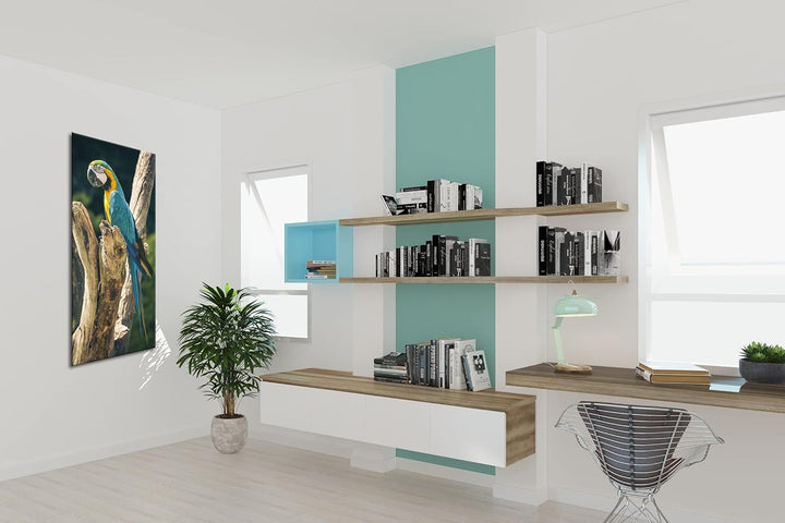 edler Papagei Panorama 100x50 cm als Leinwandbild, Motiv fertig gerahmt auf Echtholzrahmen, Hochwert
