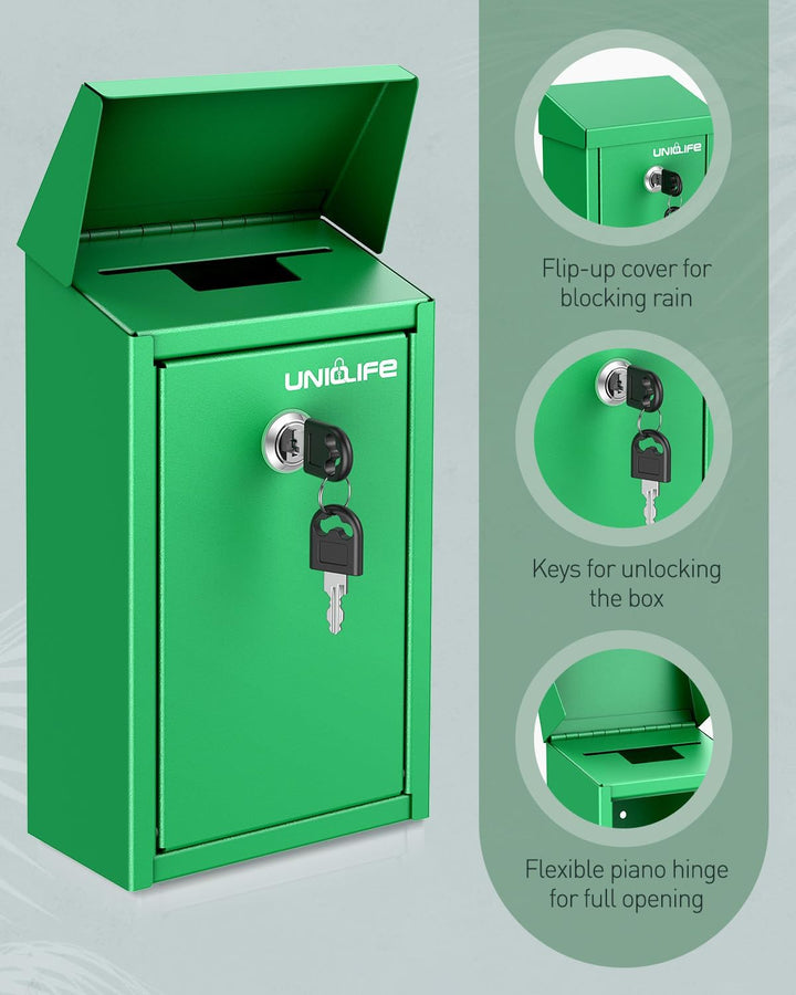 Uniclife Schlüsselbox Aussen Metall Spendenbox mit Schloss Sicherer Briefkasten Wandmontage mit Einw