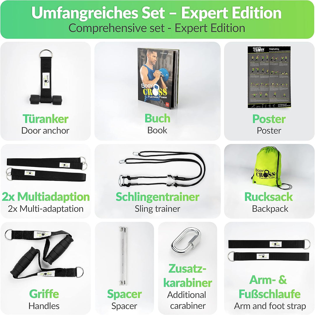 PREMIUM Schlingentrainer, Made in Germany, geprüft & zertifiziert, Slingtrainer Krafttraining Set fü