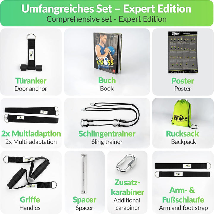 PREMIUM Schlingentrainer, Made in Germany, geprüft & zertifiziert, Slingtrainer Krafttraining Set fü